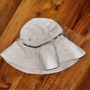 Helen Kaminski taupe linen Bucket Hat with leather Trim.